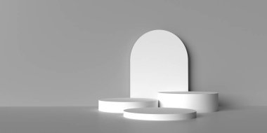 Beyaz izole edilmiş renk podyumu sahne sahne şablonu sunumu sunumu boş fotokopi alanı dekorasyonu sunumu ürün satışı nesnesi asgari sahne tasarım ödülü iç sahne sergi salonu 