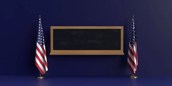 United State America Usa Bandiera Gemella Cholkboard Vuoto Vuoto Simbolo — Foto Stock