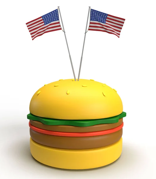 国际汉堡包日美国国旗国家乳酪肉食芝士汉堡包可以7月独立吃午饭快餐烧烤牛肉猪肉零食不健康的自由 — 图库照片