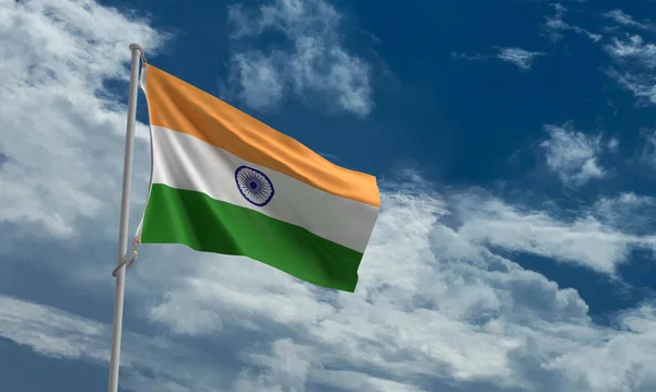 stock image india flag nation country blue sky background copy space cloudy celebration festival indian person people freedom independence patriotism holiday symbol sign greeting season culture government politi