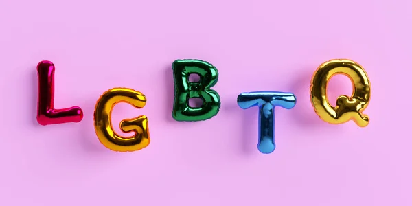 Lgbtqフォントテキストカリグラフィーカラフルな虹のパステルバルーン赤黄色ピンク緑青紫の背景シンボルサイン装飾ゲイの誇りレズビアンレタリング多様性性別バイセクシャル単語 — ストック写真