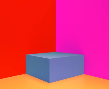 Podyum standı sunumu kırmızı turuncu turuncu turuncu turuncu renkli ürün platform sahne kozmetik reklam stüdyosu tanıtım konsepti güzel modern sergi