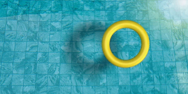 Rubber ring swimming pool blue green color waving texture background circle round yellow orange copy space symbol decoration summer season time lifestyle fashion beautiful donut object travel trip