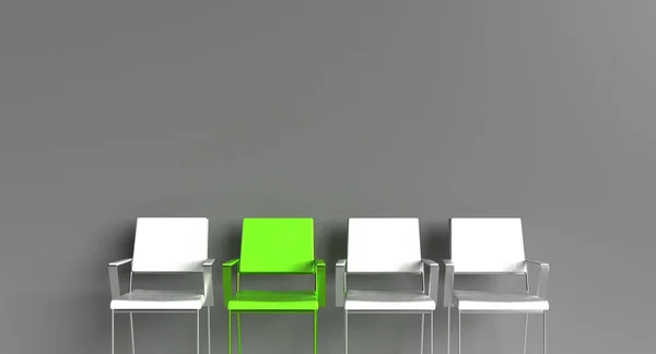 Silla Blanco Verde Diferente Color Liderazgo Éxito Negocio Recursos Humanos — Foto de Stock