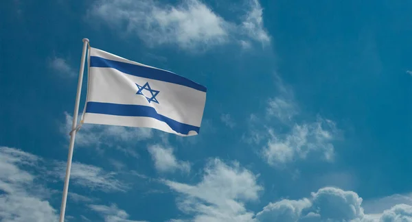 Izraeli Zászló Csillag Alak Hullámzó Ország Kék Felhős Háttér Tapéta — Stock Fotó
