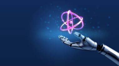 El robotu ai yapay zeka mavi element teknolojisi sektörü momentumunu kopyala alan patlaması ağ yenilikçiliği fütürist makine iş kolu parmak parmak veri iletişimi otomasyon insan öğrenimi