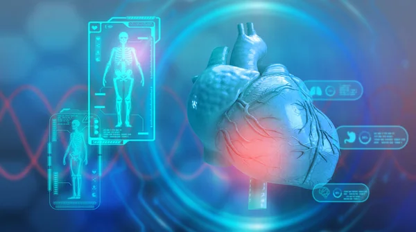 stock image Heartbeat attack disease medical technology futurist treatment health care human body part touchscreen blue element cardiology science anatomy network patient red dot problem concept background