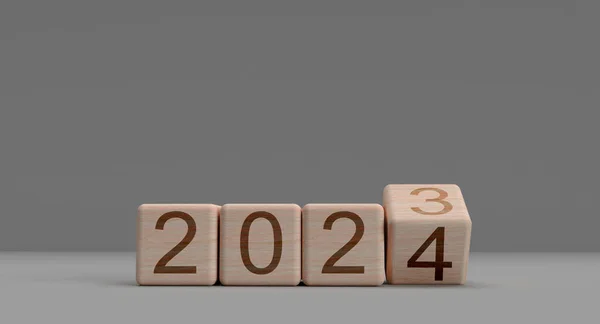 Cube Wooden Block 2023 Change 2024 Happy New Year Time — Stock Photo, Image