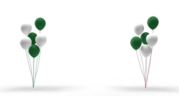 Lufi Zöld Fehér Hélium Színes Dekoráció Dísz Fehér Elszigetelt Háttér — Stock Fotó