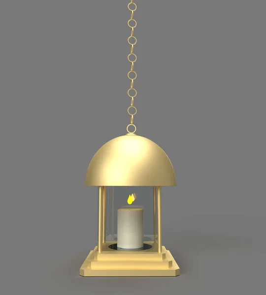 Λάμπα Λαμπτήρα Χρυσό Μεταλλικό Χρώμα Κερί Φως Λάμψη Αλυσίδα Διακόσμηση — Φωτογραφία Αρχείου