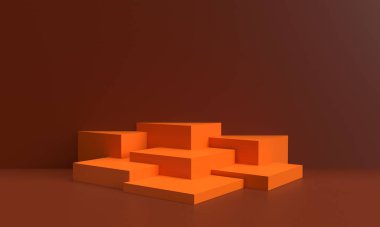 Podyum sahnesi portakal rengi sonbahar sezonu tasarım şablonu boş Eylül ayının Ekim ayında ürün reklam satışı arka planı güzel kaidesel şekil minimal sanat