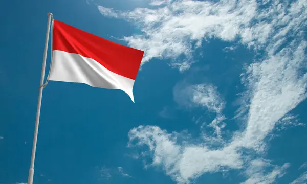 stock image Flag waving indonesia blue sky cloudy white red star copy space independence day freedom asian outdoor tourism indonesian tourism nature freedom festival religion muslim java business ancient national