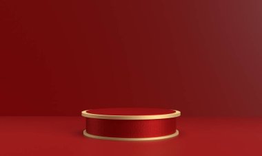 Kırmızı pembe turuncu gradyan sahne sergisi altın sarısı boş şablon sunum ürünü tanıtım sergisi reklam satışı güzel lüks dais stüdyosu kozmetik tatil stüdyosu