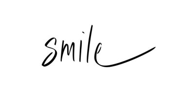Gülümseme el yazısı, siyah renk illüstrasyon sanatı mutlu bir gülümseme, mutlu yıllar, yeni yıl dekorasyon, afiş, poster tasarım ürünleri. 