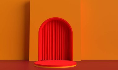 Perde turuncu sarı arka plan duvar kâğıdı podyum vitrin tekstil tiyatro kadife ürün reklam satışı sunumu boş boş teklif sunum sunum gösteri 3D sunum 3D