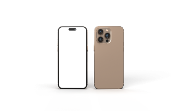 Mobil akıllı telefon ön görünümü altın sarısı izole edilmiş beyaz arka plan kağıdı boş ekran aygıtı elektronik teknoloji dijital ağ şablon tasarımı dokunmatik ekran