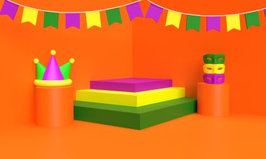 Mardigras Karnaval Maskesi Mor Yeşil Sokak Mor Sarı Basamak Sahnesi Arka plan Duvar Kağıdı Boş Şapka Karnavalı Festivali İtalya Brezilya Parti Satışı Lüks