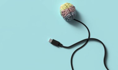 Beyin, insan bilimi zekası yenilik fikri kablo bağlantı verisi uzay teknolojisinin kopyası dijital hafıza bilgisi beyin usb çizgisi dehası beynin gelecekteki psikoloji merkezini insan teline bağladığını düşünüyor.
