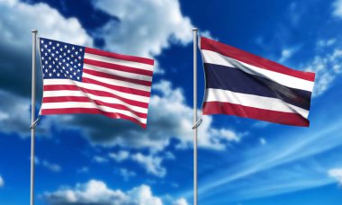 Birleşik Devletler Amerika Birleşik Devletleri Amerika Birleşik Devletleri Tayland ve siyam bayrağı dalgalanan mavi gökyüzü bulutlu beyaz renkli Karşıt Ticaret Tarifeleri ihracat konteynır gemisi iyi liman aracı elektronik kargo gemisi imalatı