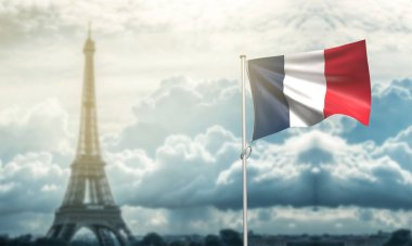 Bastille Günü Fransa Ulusal Havaalanı 14 Temmuz Randevusu Kulesi Eyfel Kulesi Özgürlük Paris Bastil Günü Tatil Günü 2025 yıl arka plan Mavi Gökyüzü Bulutu Fransa Vatanseverlik Günü