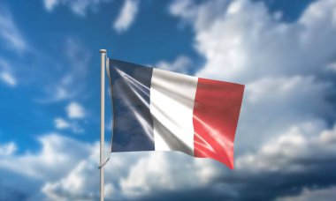 Bastille Günü Fransa bayrağı sallanıyor. Ülke vatandaşının 14 Temmuz, 14 Temmuz, Paris Bastille mutlu vatanseverlik, mutlu bağımsızlık günü. Kule, Fransa 'nın Bastille Günü' nü kutluyor.