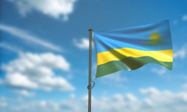 Ruanda bayrağı dalgalanıyor mavi gökyüzü bulutlu beyaz arka plan duvar kağıdı dokusu Ruanda piyade milli afrikasının ilk günü Temmuz ayının ilk günü hükümet siyasi demokrasisi Ruanda bağımsızlık bayrağı