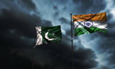 Pakistan, Hindistan 'la mücadeleye karşı ulusal rekabet uluslararası Asya doğu oyunu kriket çatışması Pakistan Hindistan hükümetinin siyasi ortaklık bayrağı dalgalanan Arka plan kopyası Pakistan