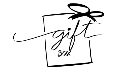 Hediye kutusu yazı tipi el yazısı harf yazması, siyah renkli nesne simgesi hediye kutusu ödülü, yalnız element sürprizi hediye paketi.