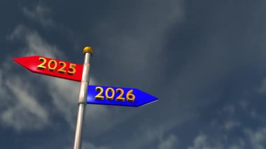 2026 2025 mutlu yeni yıl işareti ok yönü kırmızı turuncu mavi gökyüzü clous arka plan duvar kağıdı kopyalama iş stratejisi cadde yolu seyahati hedef görme yarışması başlıyor
