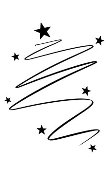 Ağaç çamı rengi element tasarımı mutlu noel yıldızı mutlu noel baba süsü çam ağacı çizgisi siyah renk bayram kışı Noel karalaması