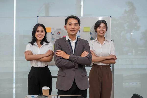 Portrét Usmívající Skupiny Asijských Profesionálních Sebevědomých Obchodních Lidí Tým Stojící — Stock fotografie