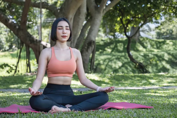 Attraktive Und Charmante Asiatin Ihren Dreißigern Sportbekleidung Die Yoga Posen — Stockfoto
