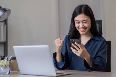 Genç Asyalı kadın bilgisayarını finansal işlem yapmak ve online bankacılık yoluyla finans ve yatırım planlamak için kullanıyor.