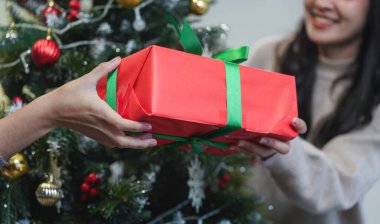 Genç bir kadın odasını Noel süsleriyle süslüyor. Tatil sezonunun neşesini ve sıcaklığını yakalıyor..