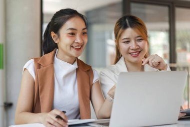 Çağdaş bir ofis ortamında finansal görevler üzerinde işbirliği yapan iki muhasebe uzmanı.