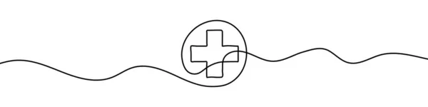 病院の看板の連続線描 医療用クロスアイコン 1行で描かれた抽象的な背景 ベクターイラスト — ストックベクタ
