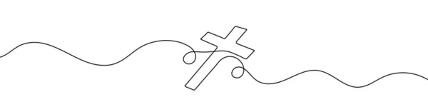 基督教十字架连续画线 宗教跨越一条线图标 单行绘图背景 矢量图解 交叉黑色图标 — 图库矢量图片