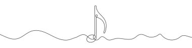 Müzik notalarının kesintisiz çizimi. Müzik notası bir satır simgesi. Bir çizgi arkaplan çiziyor. Vektör çizimi. Müzik notası simgesi