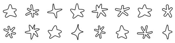 明星偶像 一组黑色星形图标 矢量图解 各种形状的线性恒星 — 图库矢量图片