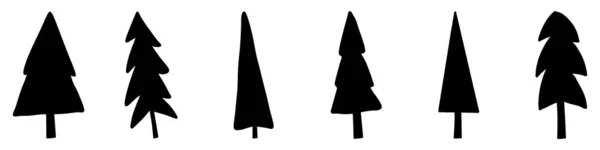 Ikona Vánočního Stromu Sada Černých Vánoční Strom Ikony Bílém Pozadí — Stockový vektor
