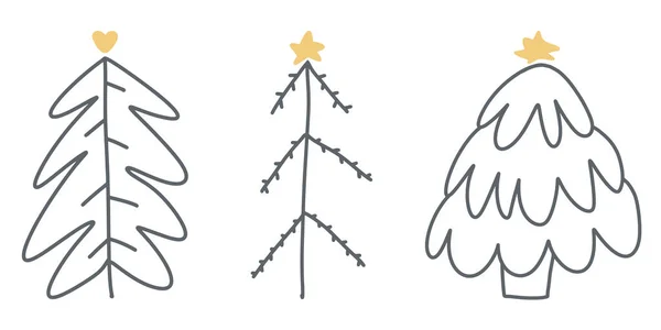 Ícone Linear Árvore Natal Conjunto Ícones Árvore Natal Preto Bonito — Vetor de Stock