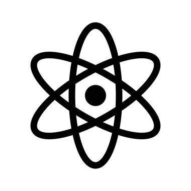 Düz dizayn edilmiş atom simgesi. Molekül ya da atomun siyah sembolü. Vektör illüstrasyonu.