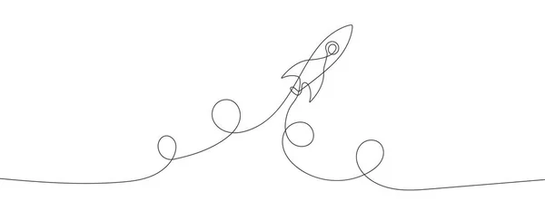Uma Linha Contínua Desenho Nave Espacial Ilustração Vetorial Lançamento Nave —  Vetores de Stock