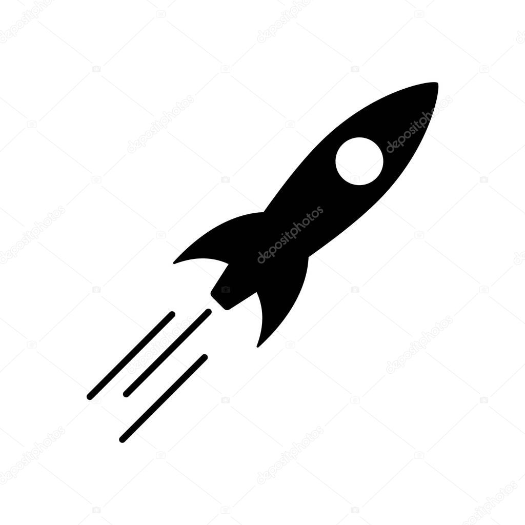 Shuttle icon. Black icon of spaceship. Vector illustration. Flat icon of rocket launch