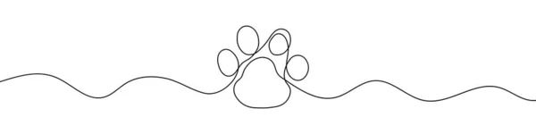 動物の足跡を1行の背景 動物の足跡アイコンの1つの連続線画 ベクトルイラスト 動物の足跡の線画 — ストックベクタ
