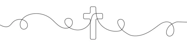 Krzyż Chrześcijański Ciągłym Stylu Rysowania Linii Sztuka Linii Krzyża Chrześcijańskiego — Wektor stockowy