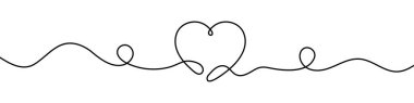 Kalp şekli sürekli çizim tarzında. Aşk çizgisi sembolü. Vektör çizimi. Soyut arkaplan