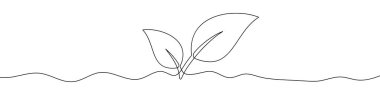 Sürekli çizgi çizim tarzında simge bırakır. Yaprak ikonu çizgisi. Vektör çizimi. Soyut arkaplan