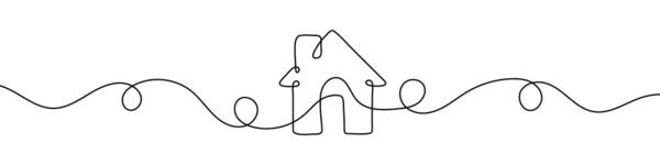 Hausschild Durchgehender Linienzeichnung Linienkunst Von Haus Ikone Vektorillustration Abstrakter Hintergrund — Stockvektor