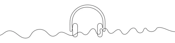 連続線画スタイルでヘッドフォンのサイン ヘッドフォンのラインアート ベクトルイラスト 要旨の背景 — ストックベクタ